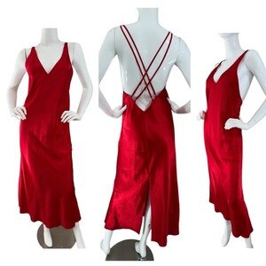 Frederick's of Hollywood Red Maxi Slip Dress Nightgown Spaghetti Strap - Small